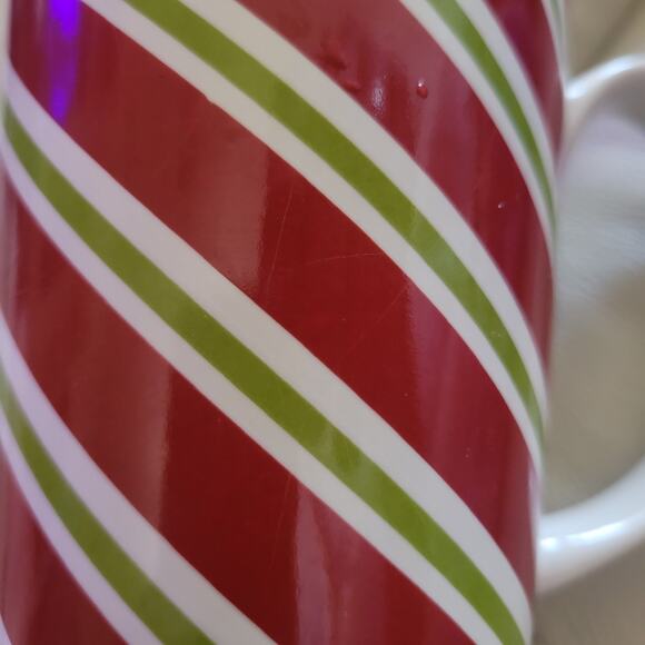Christmas Coffee Cups Set of Two One has Snowman and One candy cane striped - Picture 5 of 10